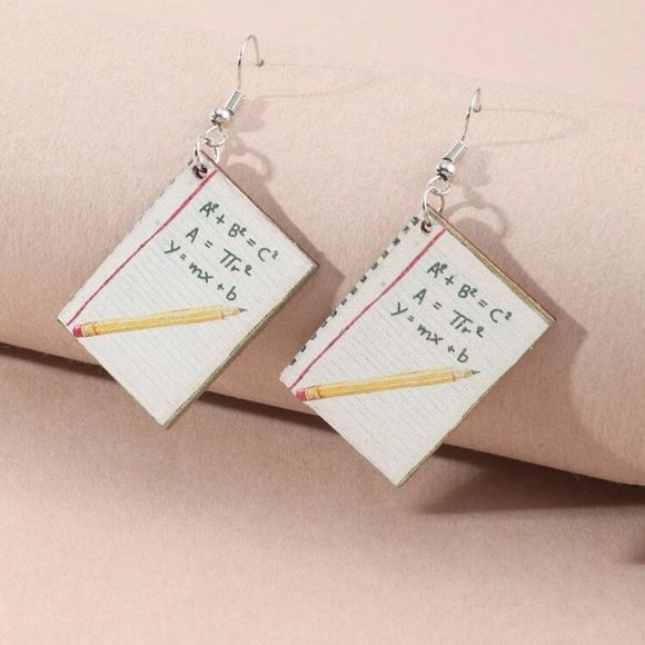 School Paper Earrings Dangle‎ Novelty Math Equation - Picture 6 of 6